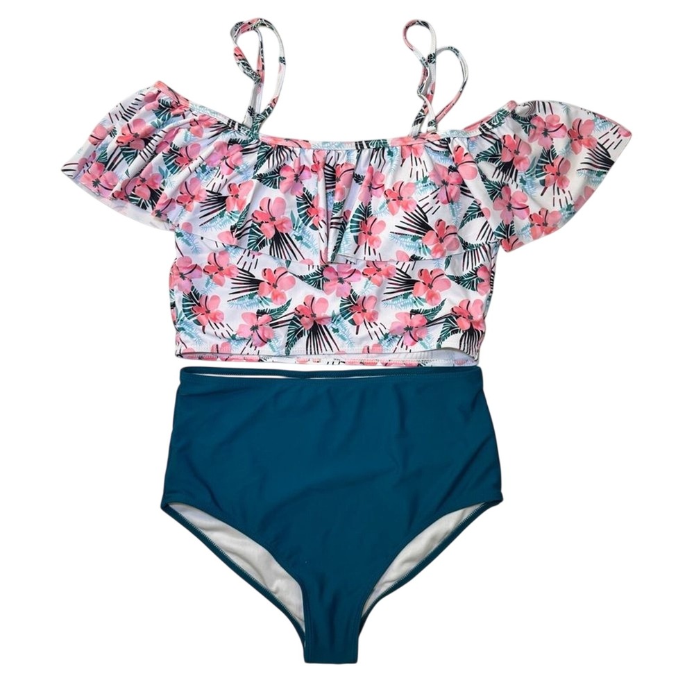 2 piece‎ Off the Shoulder High Waist Tropical Bikini Size Medium NWOT Swimsuit